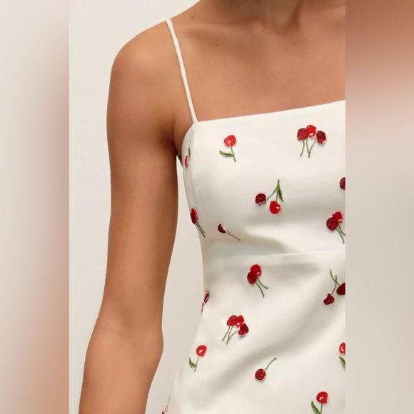Anthropologie Dress The Brynne 3D Spaghetti Strap by Maeve White Cherries Size 8 - Picture 2 of 16